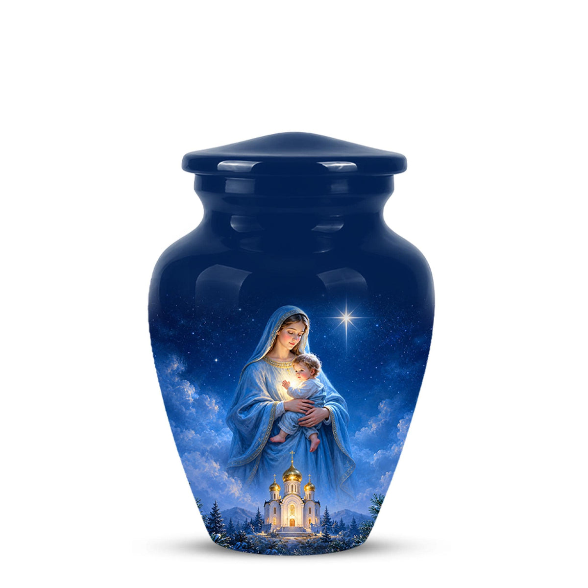 Personalized Mother Mary Cremation Urn, Catholic Memorial Keepsake (Custom Photo)