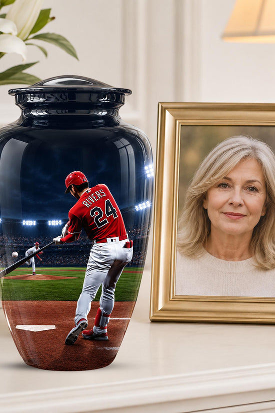 Baseball Cremation Urn for Ashes - Baseball Player Memorial Urn