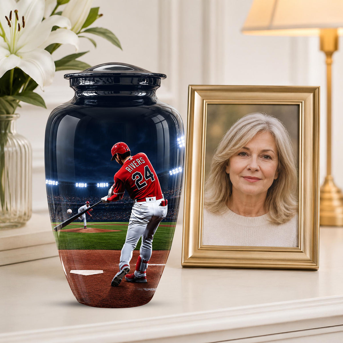 Baseball Cremation Urn for Ashes - Baseball Player Memorial Urn
