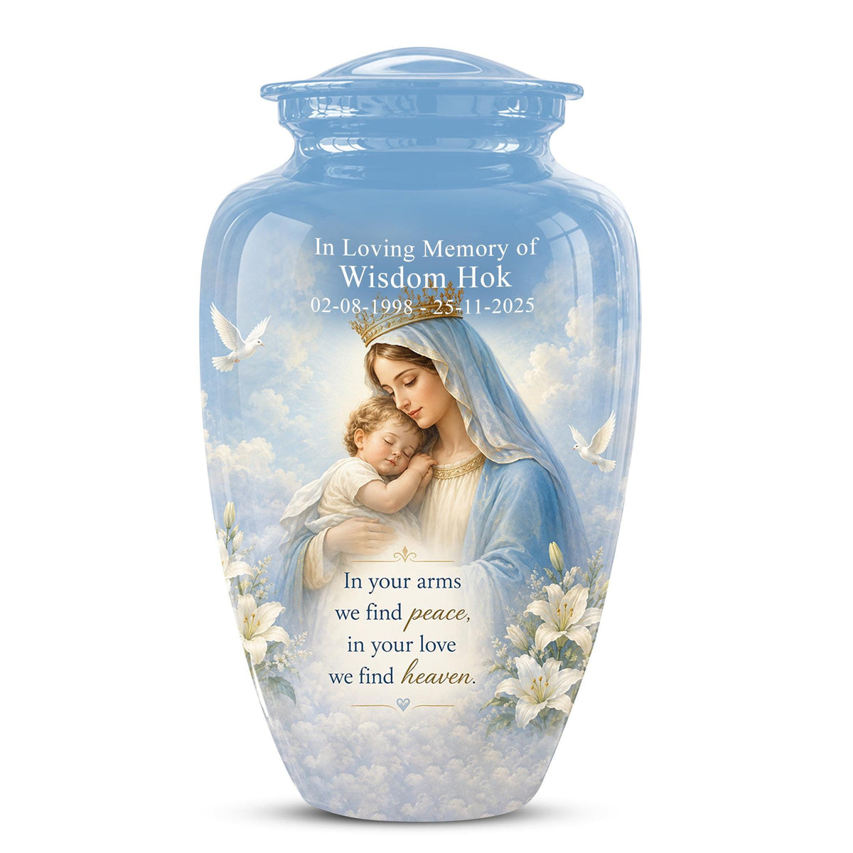 Angel Mom Cremation Urn - Blue Dove Memorial Ashes Container
