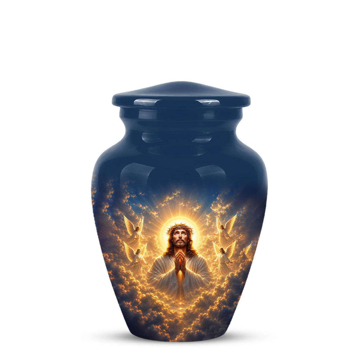 Personalized Jesus Cremation Urn for Ashes, Jesus Christ Prayer Memorial Urn, Golden Halo Christian Tribute, Heavenly Religious Urn (200 Cubic)