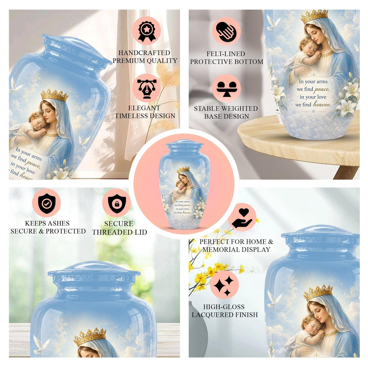 Angel Mom Cremation Urn - Blue Dove Memorial Ashes Container