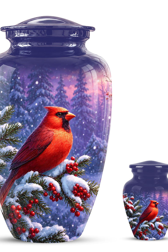 Cardinal Winter Memorial Urn, Red Bird Ashes Keepsake (200 Cubic)