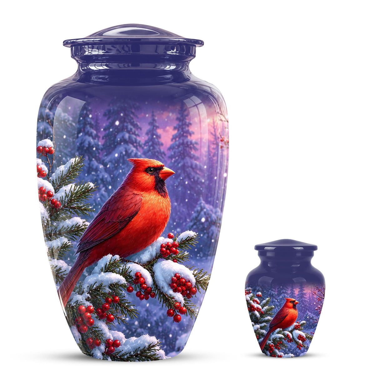 Cardinal Winter Memorial Urn, Red Bird Ashes Keepsake (200 Cubic)