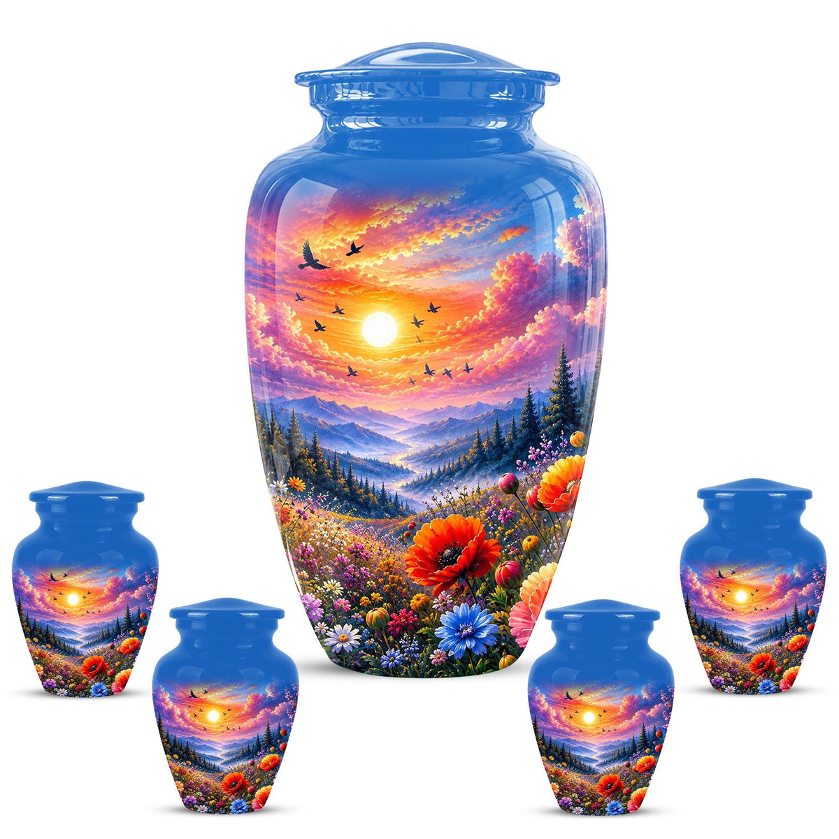 Personalized Wildflower Mountain Sunset Cremation Urn, Nature Memorial Keepsake (200 Cubic)