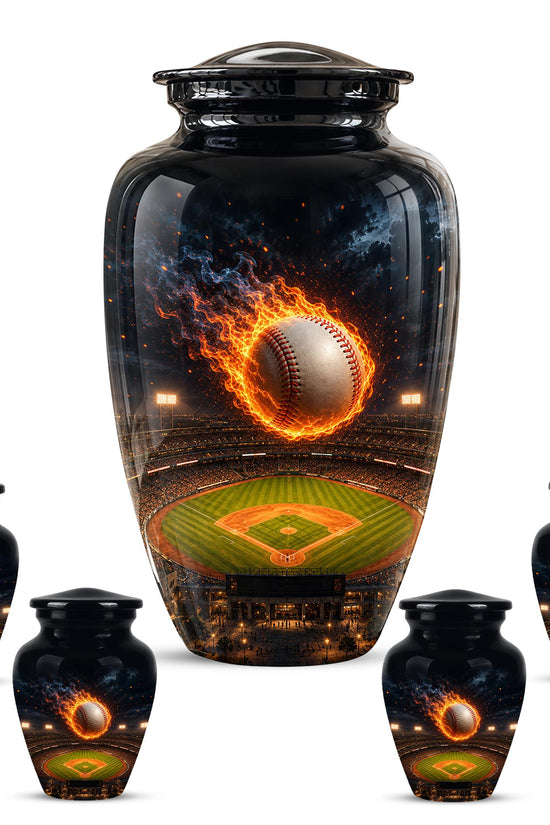Baseball Cremation Urn for Ashes - Flaming Baseball Memorial Urn