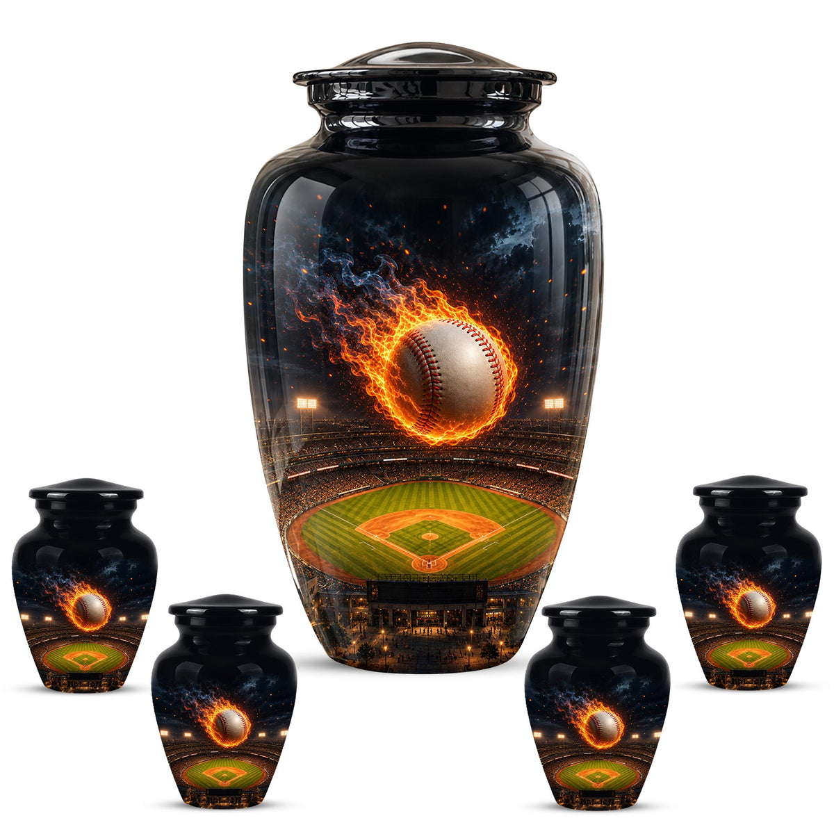 Baseball Cremation Urn for Ashes - Flaming Baseball Memorial Urn