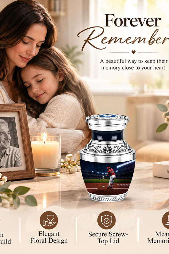 Baseball Player Cremation Urn for Ashes - Red Jersey Baseball Memorial Urn