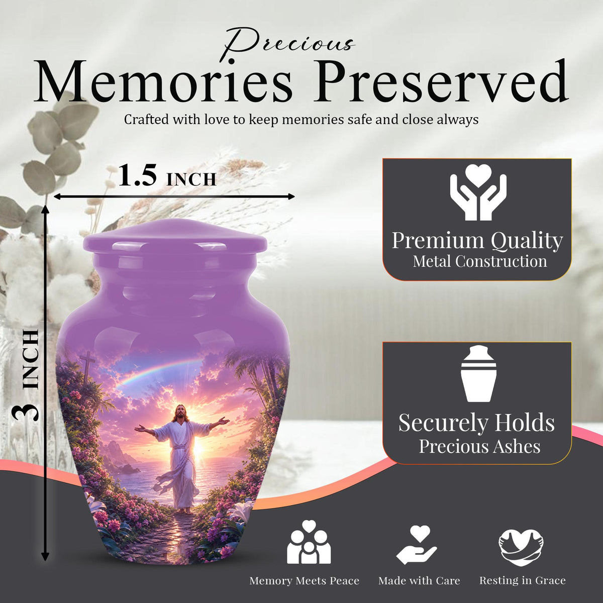 Personalized Jesus Cremation Urn for Ashes Jesus Christ - Rainbow Memorial Urn, Christian Sunset Tribute Urn