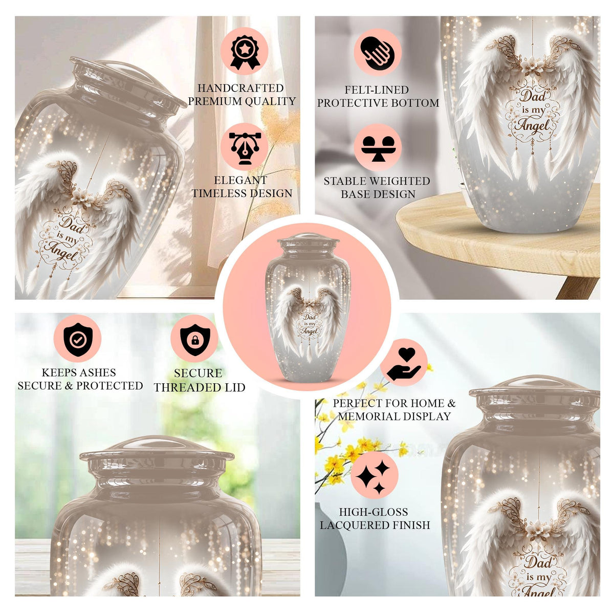 Personalized Dad Memorial Urn - Angel Wings Funeral Urns