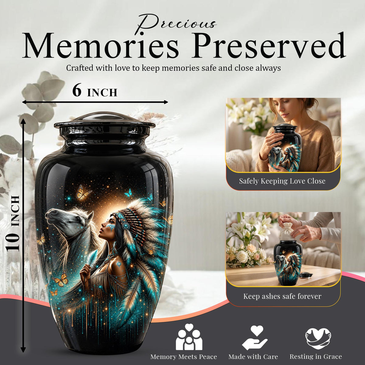 Native American Urns for Human Ashes - Horse Cremation Urn for Adults