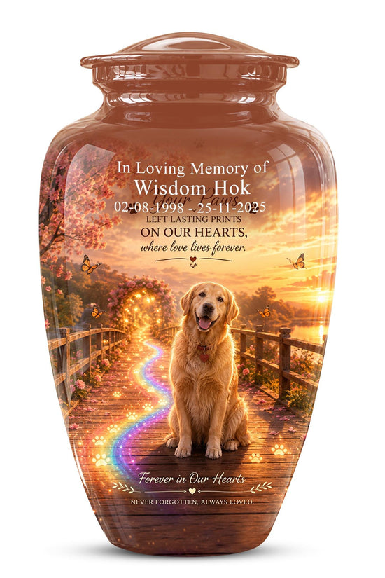 Personalized Dog Cremation Urn, Pet Memorial Urn - Keepsake Sunset Landscape Artwork