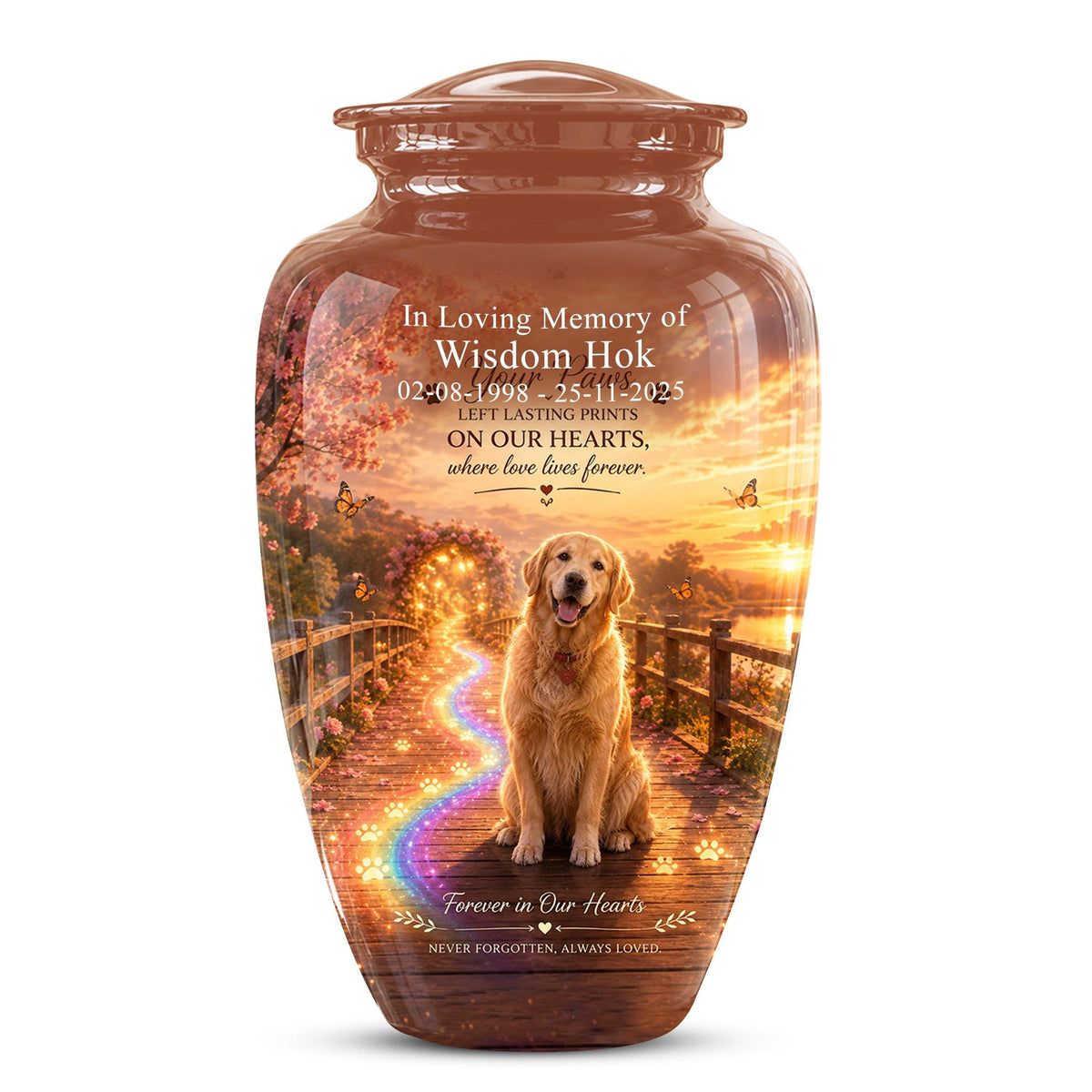 Personalized Dog Cremation Urn, Pet Memorial Urn - Keepsake Sunset Landscape Artwork
