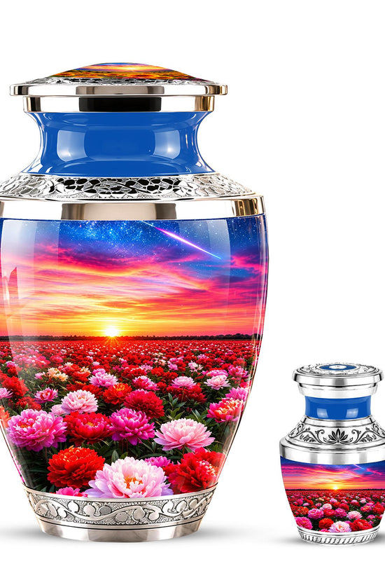Floral Sunset Cremation Urn, Personalized Memorial Keepsake (Adult)