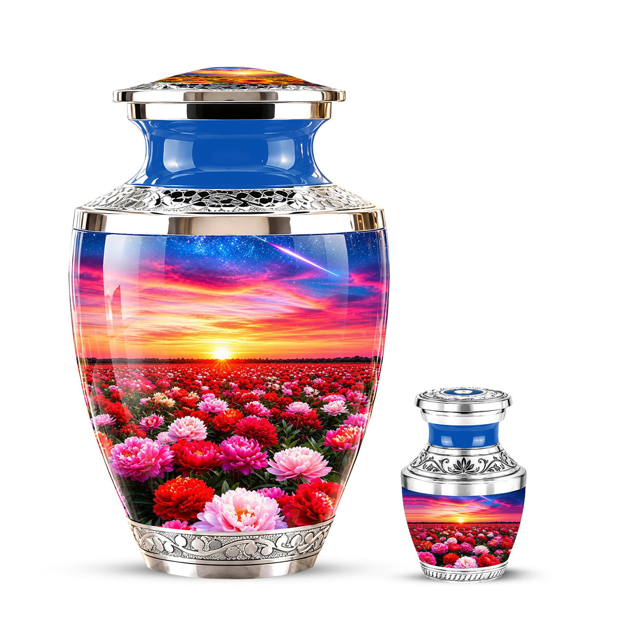 Floral Sunset Cremation Urn, Personalized Memorial Keepsake (Adult)