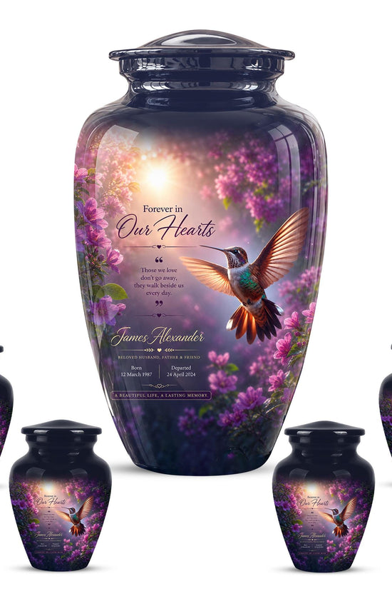 Personalized Hummingbird Cremation Urn - Floral Memorial Tribute for Ashes