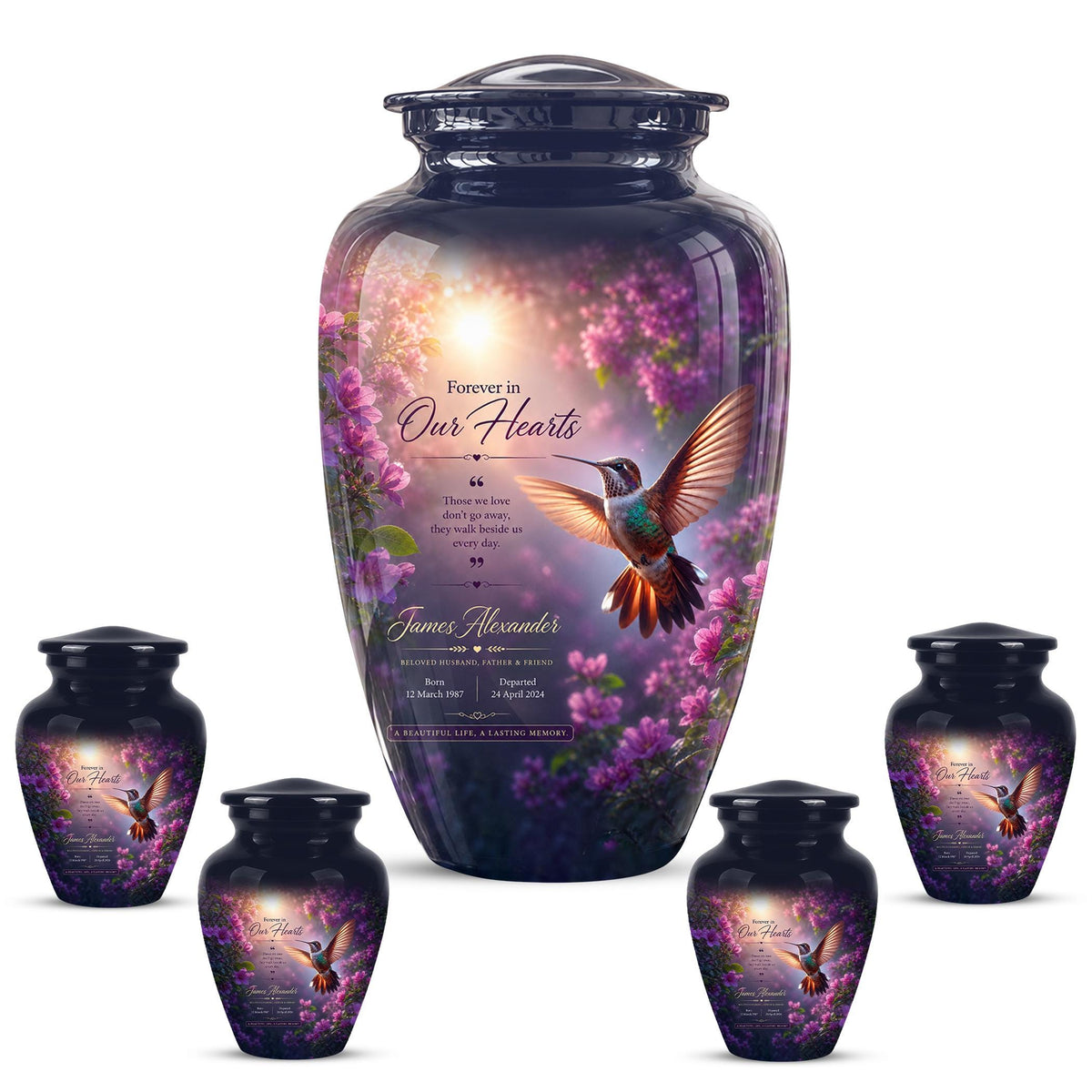 Personalized Hummingbird Cremation Urn - Floral Memorial Tribute for Ashes