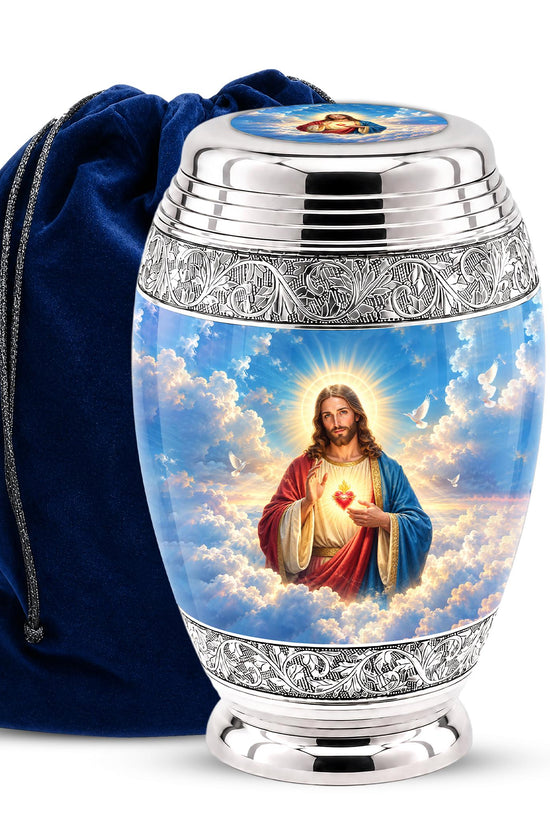 Personalized Jesus Cremation Urn - Christian Memorial Ashes, Sacred Heart (200 Cubic)