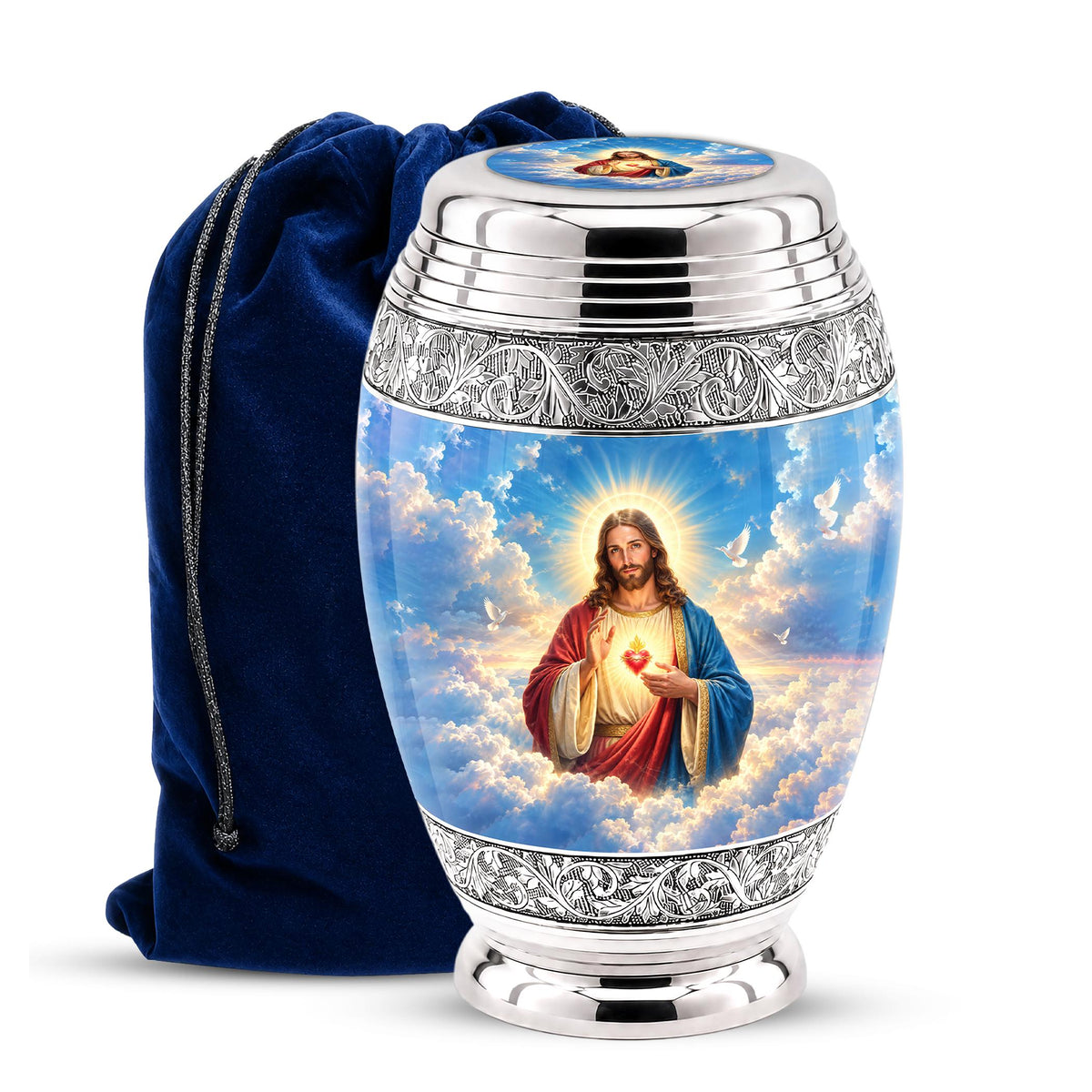 Personalized Jesus Cremation Urn - Christian Memorial Ashes, Sacred Heart (200 Cubic)