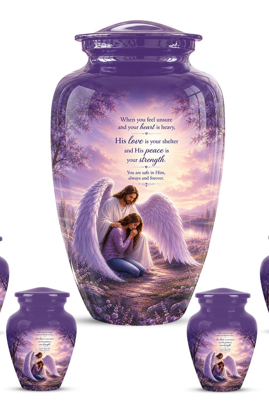 Personalized Angel Cremation Urn for Ashes - Mother and Daughter Memorial Urn, Purple Angel Wings