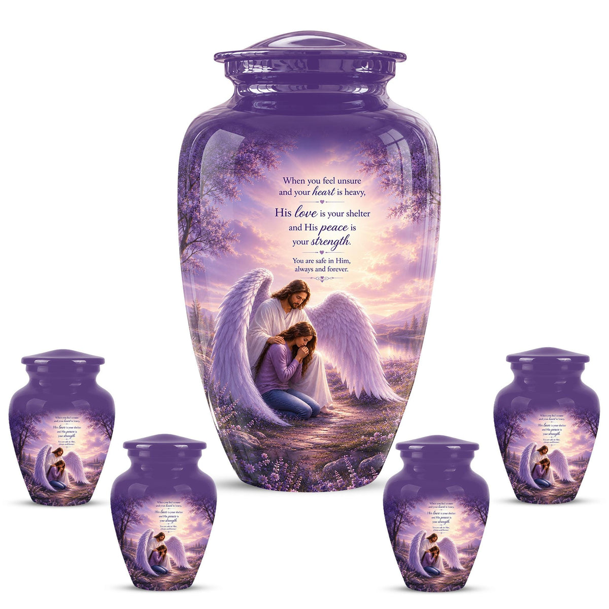 Personalized Angel Cremation Urn for Ashes - Mother and Daughter Memorial Urn, Purple Angel Wings