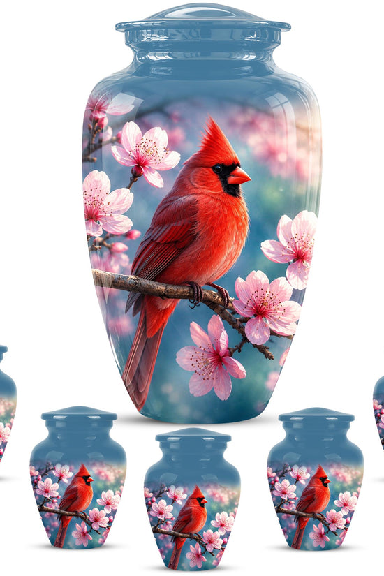 Personalized Cardinal Cherry Blossom Cremation Urn, Memorial Keepsake Urn