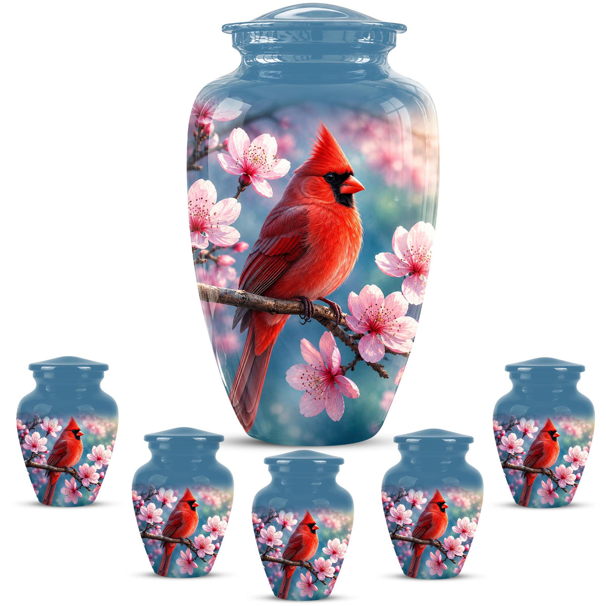 Personalized Cardinal Cherry Blossom Cremation Urn, Memorial Keepsake Urn