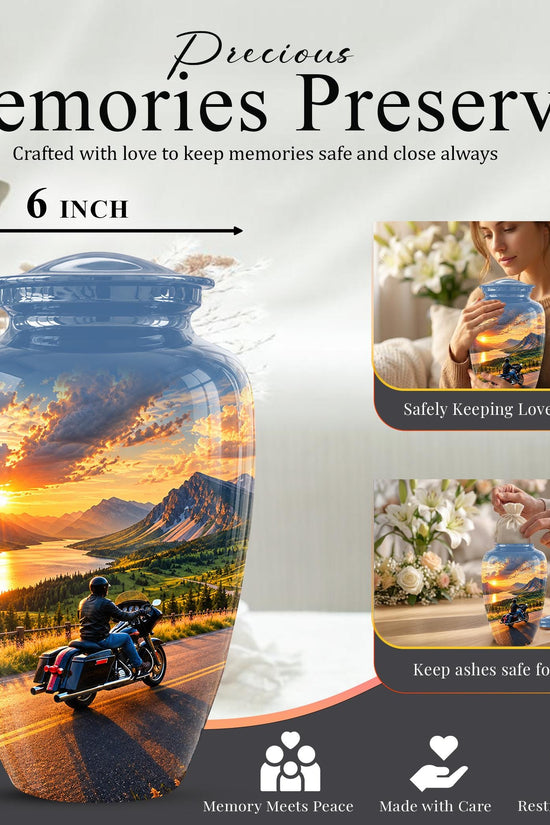 Personalized Motorcycle Cremation Urn, Memorial Urn for Ashes, Mountain Road Biker Tribute, 200 Cubic