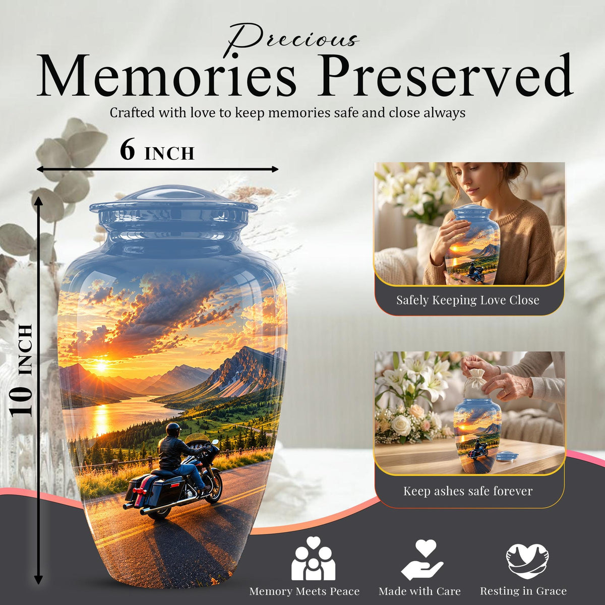 Personalized Motorcycle Cremation Urn, Memorial Urn for Ashes, Mountain Road Biker Tribute, 200 Cubic