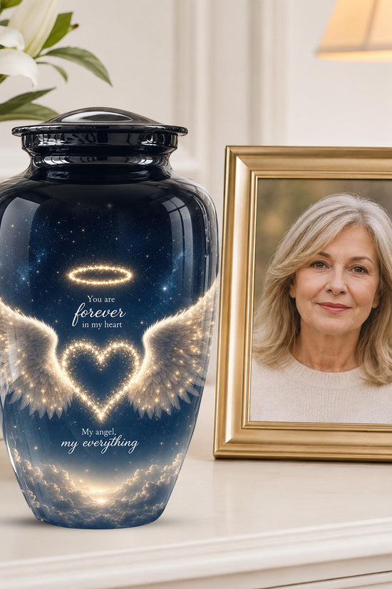 Forever in My Heart Memorial Urn - Personalized Angel Wings Cremation Urn,Custom Remembrance Keepsake