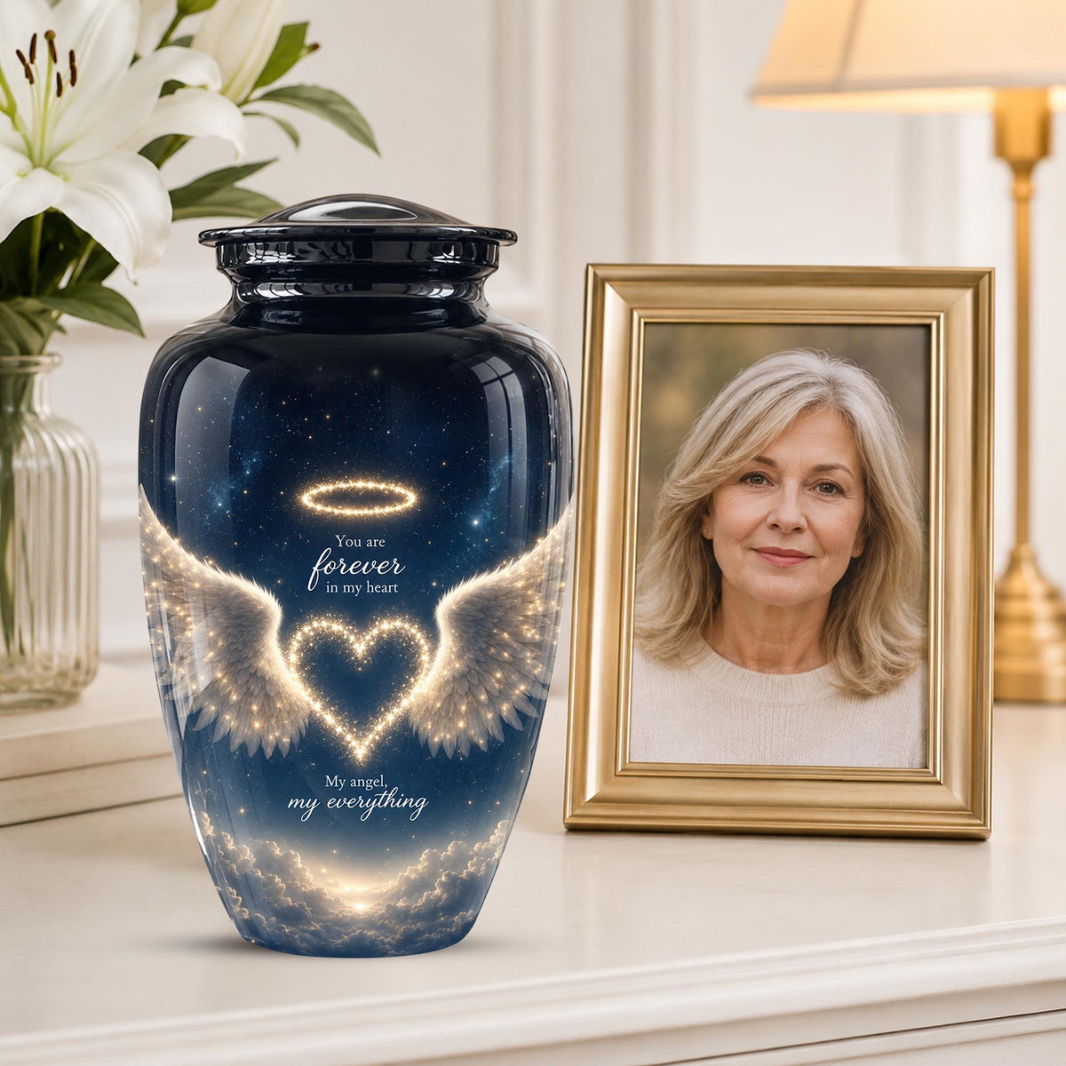 Forever in My Heart Memorial Urn - Personalized Angel Wings Cremation Urn,Custom Remembrance Keepsake