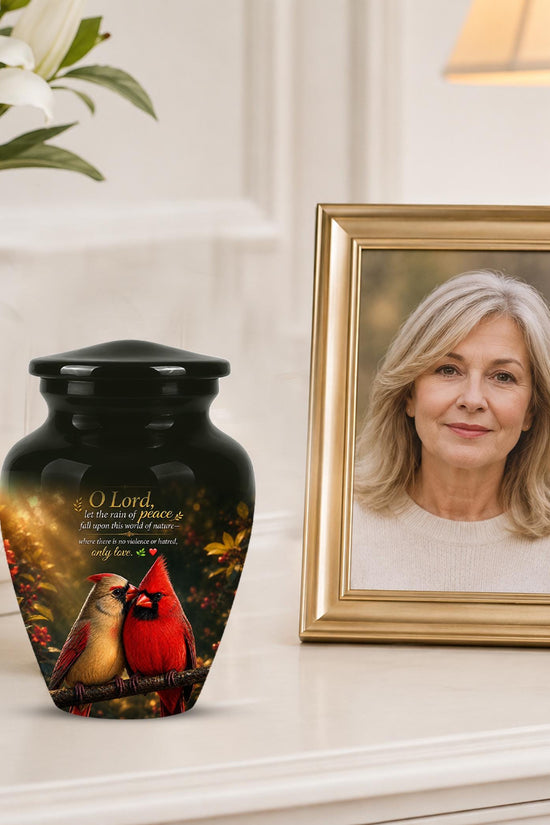 Cardinal Cremation Urn, Vibrant Bird Memorial Tribute, Christian Peace Keepsake