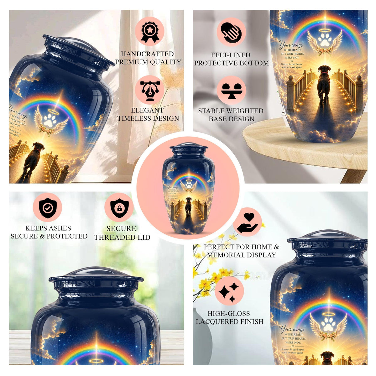 Personalized Dog Cremation Urn for Ashes, Rainbow Bridge Dog Memorial Urn, Angel Pet Tribute Urn - Beloved Dog Remembrance (200 Cubic)