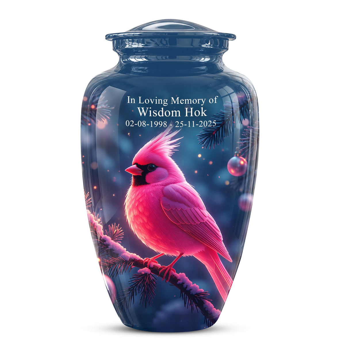 Personalized Pink Cardinal Urn, Memorial Keepsake, Sympathy Tribute