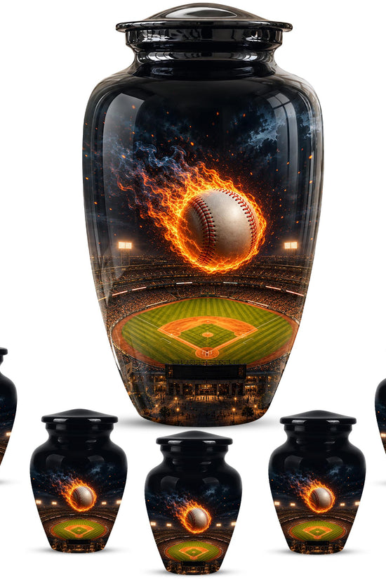 Baseball Cremation Urn for Ashes - Flaming Baseball Memorial Urn