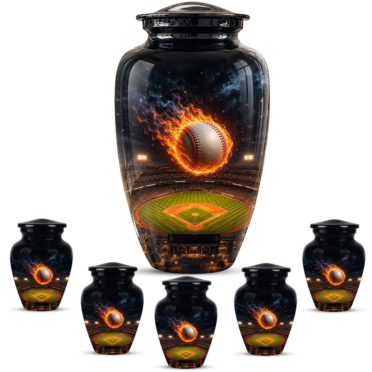 Baseball Cremation Urn for Ashes - Flaming Baseball Memorial Urn