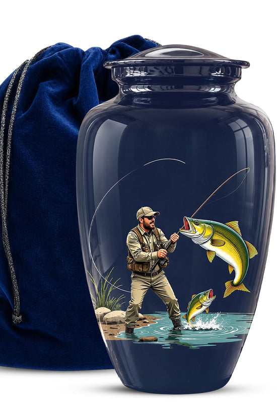 Personalized Fishing Cremation Urn for Ashes - Fisherman Memorial Urn, Fishing Tribute Urn
