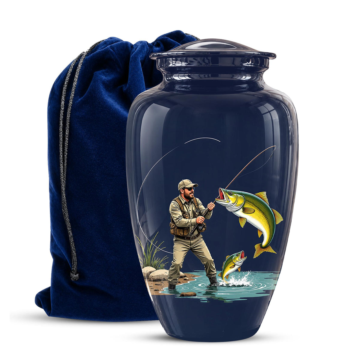 Personalized Fishing Cremation Urn for Ashes - Fisherman Memorial Urn, Fishing Tribute Urn