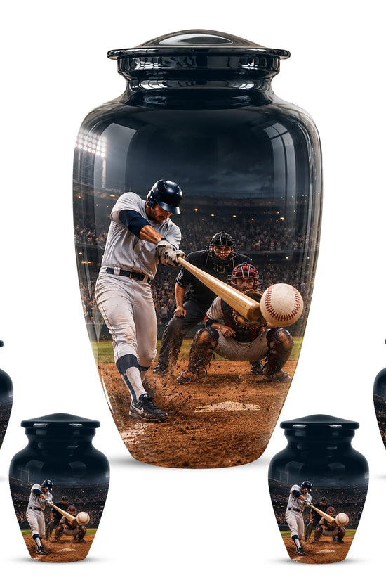 Baseball Cremation Urn for Ashes - Baseball Batter and Catcher Memorial Urn