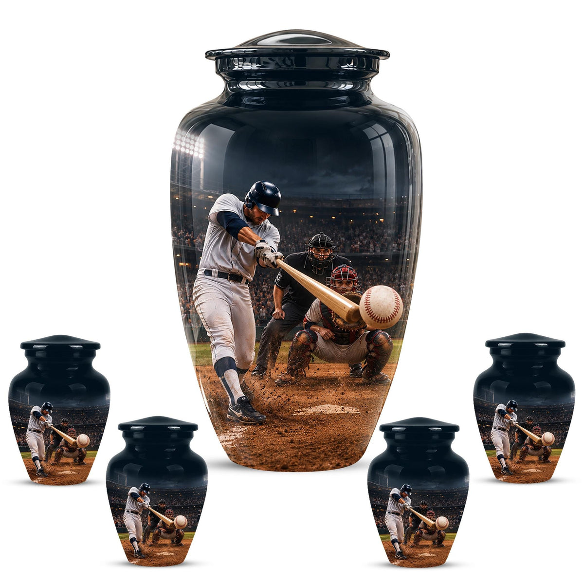 Baseball Cremation Urn for Ashes - Baseball Batter and Catcher Memorial Urn