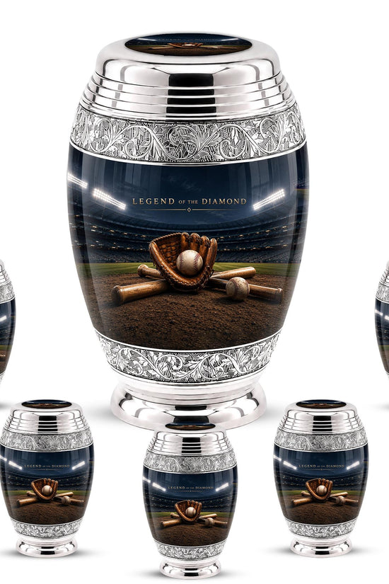 Baseball Cremation Urn for Ashes - Baseball Glove and Bat Memorial Urn