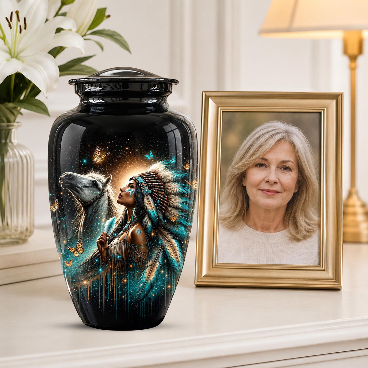 Native American Urns for Human Ashes - Horse Cremation Urn for Adults