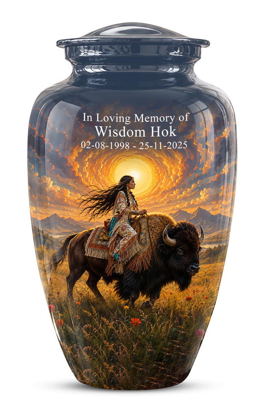 Personalized Native American Cremation Urn for Ashes - Buffalo Bison Memorial Urn