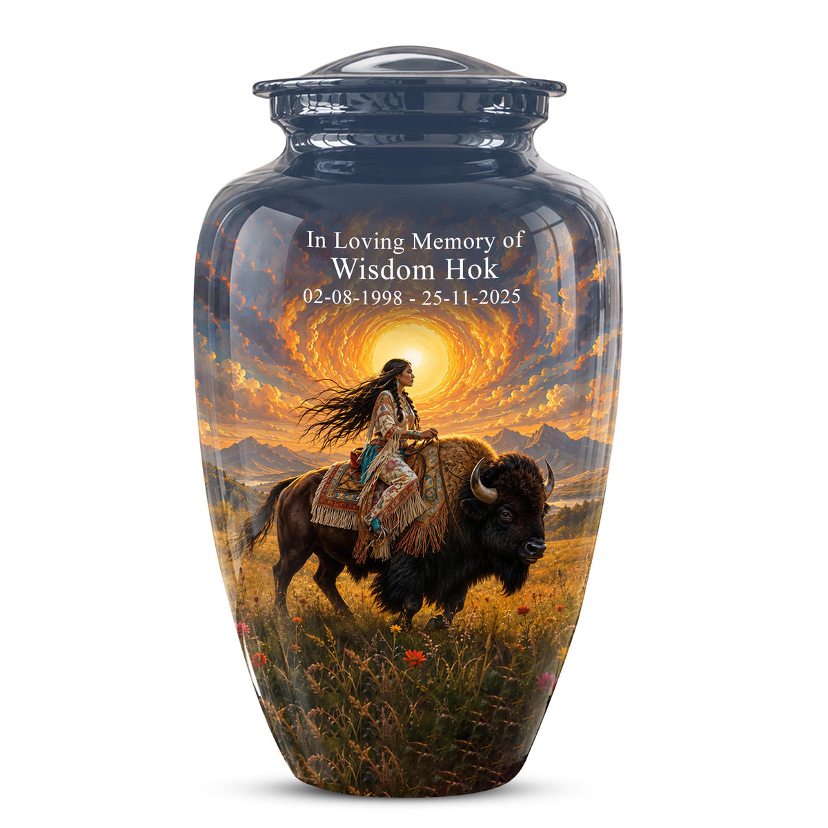 Personalized Native American Cremation Urn for Ashes - Buffalo Bison Memorial Urn