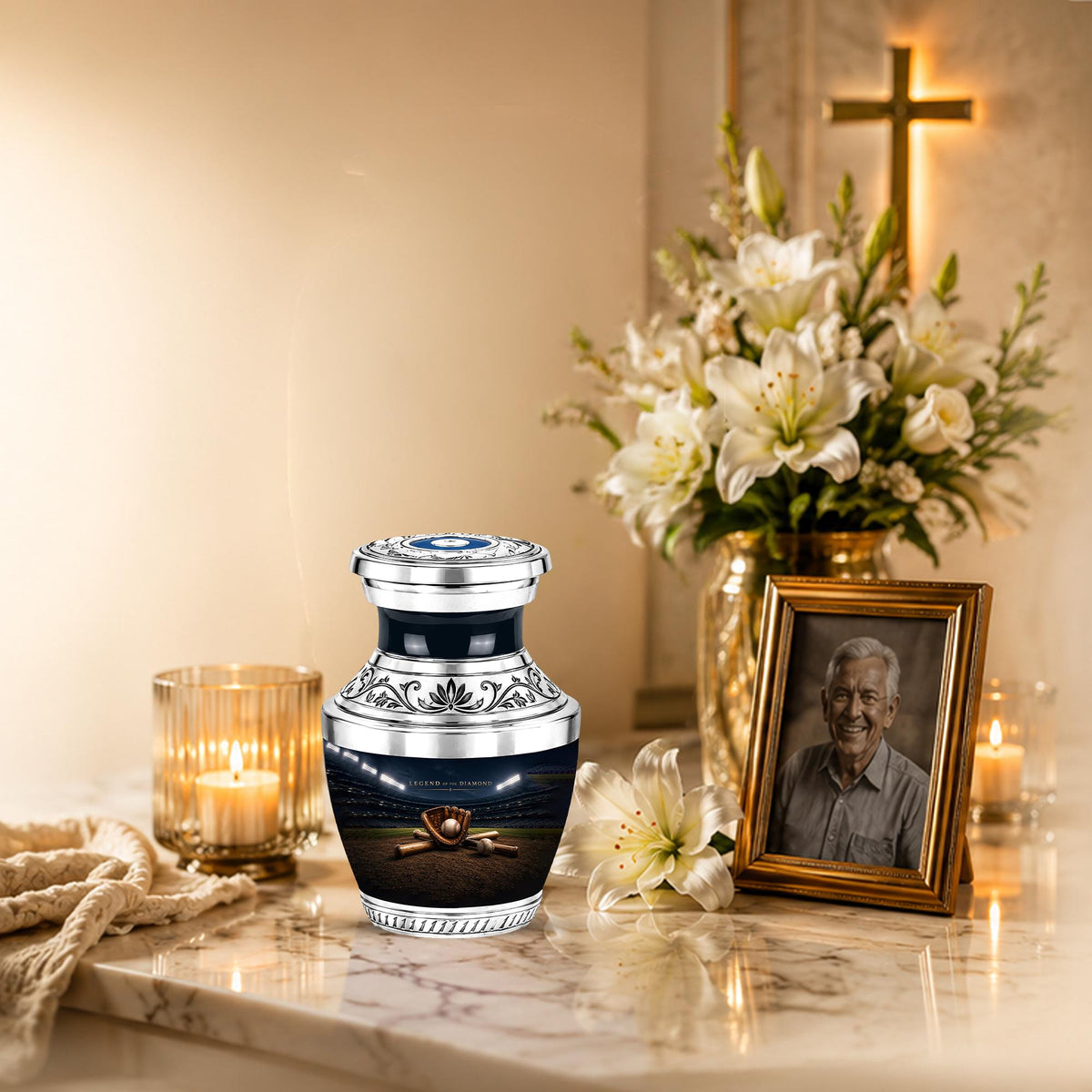 Baseball Glove Cremation Urn for Ashes - Silver Baseball Memorial Urn