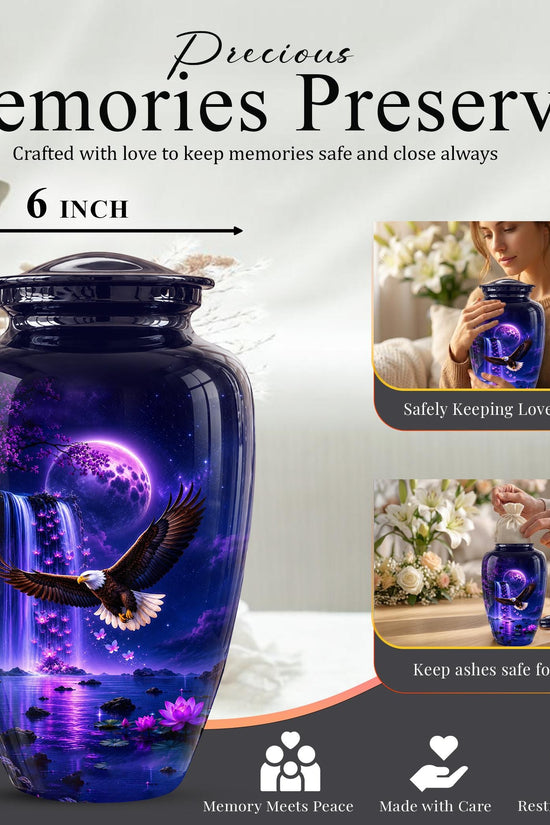 Eagle Cremation Urn for Ashes - Purple Waterfall Bald Eagle Memorial Urn