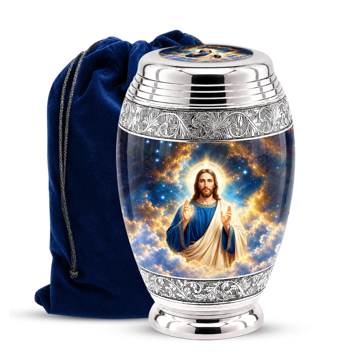 Personalized Jesus Cremation Urn - Celestial Christian Memorial Ashes Urn (200 Cubic)