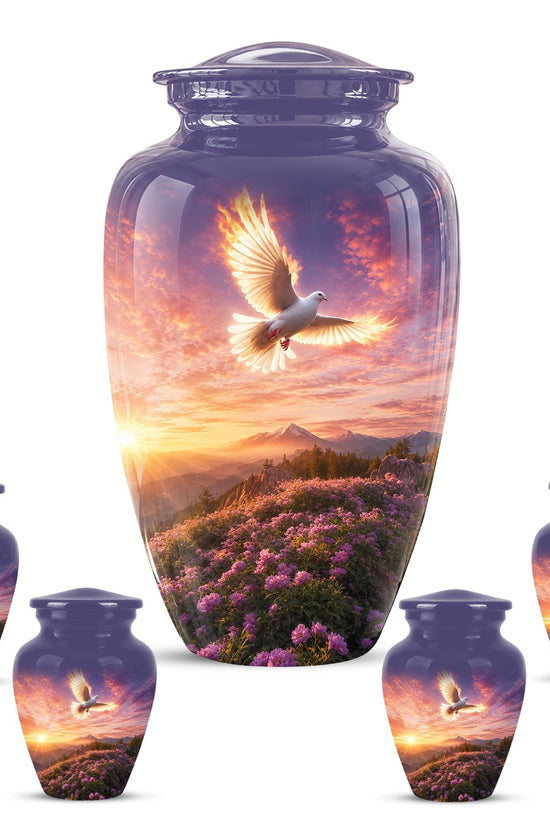 Personalized White Dove Cremation Urn for Ashes - Sunset Dove Memorial Urn, Pink Floral Heavenly