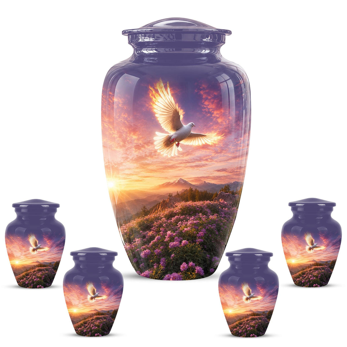 Personalized White Dove Cremation Urn for Ashes - Sunset Dove Memorial Urn, Pink Floral Heavenly