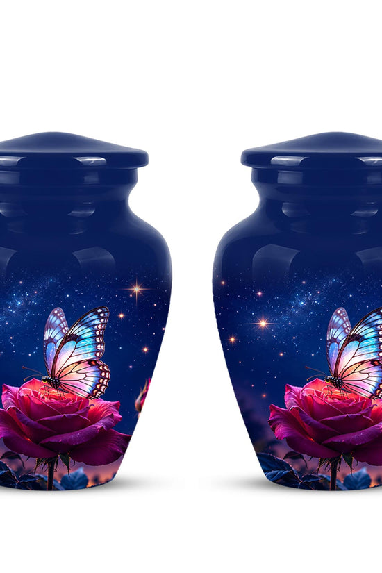Butterfly and Rose Cremation Urn for Ashes - Pink Floral Memorial Urn